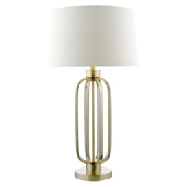 Dar Lighting Lucie Table Lamp In Satin Brass Finish With Natural Linen Shade