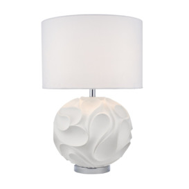 Dar Lighting Zachary Round Resin Table Lamp In White With Linen Shade