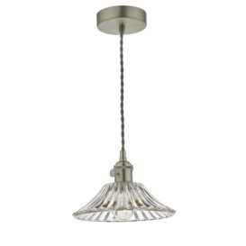 Dar Lighting Hadano Single Ceiling Pendant Light In Antique Chrome With Flared Glass Shade