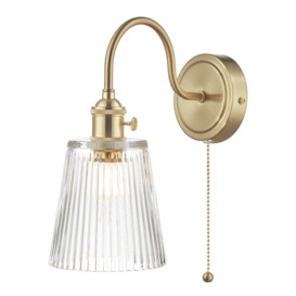 Dar Lighting Hadano Single Wall light In Natural Brass With Ribbed Glass Shade