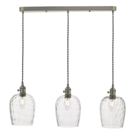 Dar Lighting Hadano 3 Light Bar Ceiling Pendant Light In Antique Chrome With Dimpled Glass Shades