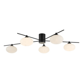 Dar Lighting  Jasper 5 Light Semi Flush Ceiling Light In Black With Opal Glass