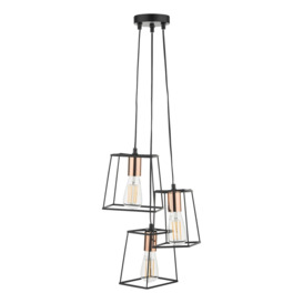 Dar Lighting Tower 3 Light Cluster Ceiling Pendant In Matt Black And Copper