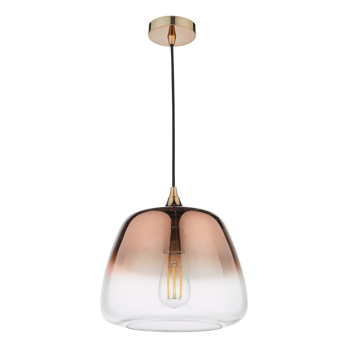 Dar Lighting Klaxon Single Ceiling Pendant In Copper Finish With Copper Ombre Glass