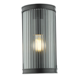 Dar Lighting Anund Bathroom Wall Light in Black Finish With Clear Ribbed Glass IP44