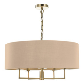Dar Lighting Jamelia 5 Light Ceiling Pendant Light In Antique Brass Finish With Taupe Faux Silk Shade
