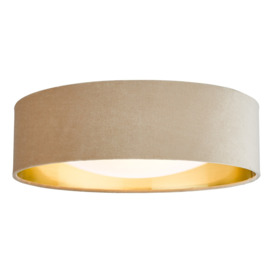 Dar Lighting Nysa 2 Light Flush Ceiling Light With Taupe Velvet Shade And Frosted Diffuser 40 cm
