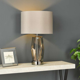 Dar Lighting Mublina Smoked Glass Touch Table Lamp Complete With Grey Faux Shade