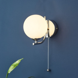 Dar Lighting Cradle Single Wall Light In Polished Chrome Finish With Opal Glass