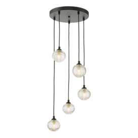 Dar Lighting Federico 5 Light Cluster Ceiling Pendant Light In Black With Clear Ribbed Glass