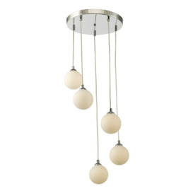 Dar Lighting Federico 5 Light Cluster Ceiling Pendant Light In Polished Chrome With Opal Glass