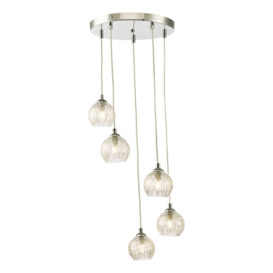 Dar Lighting Federico 5 Light Cluster Ceiling Pendant Light In Polished Chrome Finish With Wire Glass