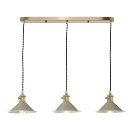 Dar Lighting Hadano 3 Light Bar Ceiling Pendant Light In Natural Brass With Taupe Shades