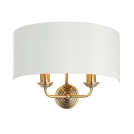 98937 Highclere Twin Wall Light In Antique Brass Finish And White Shade