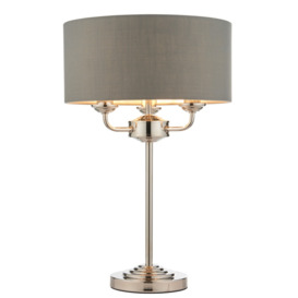 Highclere 3 Light Table Lamp In Bright Nickel Finish And Charcoal Linen Shade