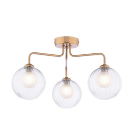 Dar Lighting Feya 3 Light Semi Flush Ceiling Light In Antique Bronze With Clear And Opal Glass