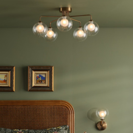 Dar Lighting Feya 5 Light Semi Flush In Antique Bronze With Clear And Opal Glass