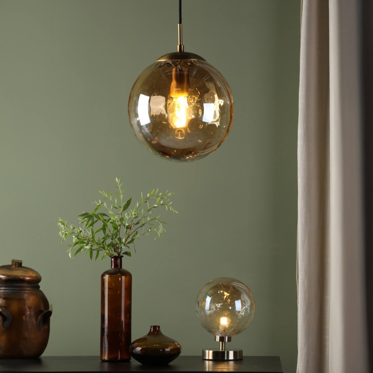Dar Lighting Ripple Ceiling Pendant Light In Bronze Finish With Champagne Glass