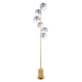 Dar Lighting Spiral 6 Light Floor Lamp In Matt Gold With Smoked And Clear Ribbed Glass
