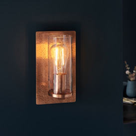 Artisan Wall Light In Hammered Copper Finish With Textured  Glass