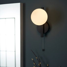 Freya Bathroom Wall Light In Matt Black With Opal Glass Shade IP44