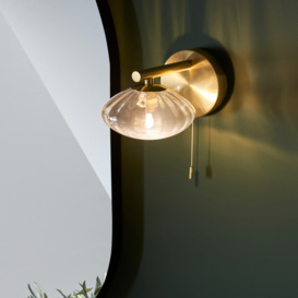 Iza Bathroom Wall Light In Satin Brass Finish With Ribbed Glass Shade IP44