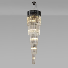 Prestige Metro Large Tiered Ceiling Pendant Light In Matt Black With Clear Crystal Glass 50cm