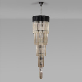 Prestige Metro Large Tiered Ceiling Pendant Light In Matt Black With Cognac Crystal Glass 50cm