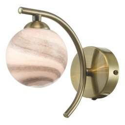 Dar Lighting ATI0775-07 Atiya Wall Light In Antique Brass With Planet Style Glass