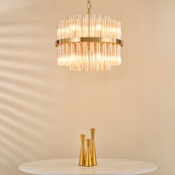 Dar Lighting Imani 12 Light Pendant Light In Natural Brass and Champagne Ribbed Glass IMA1235