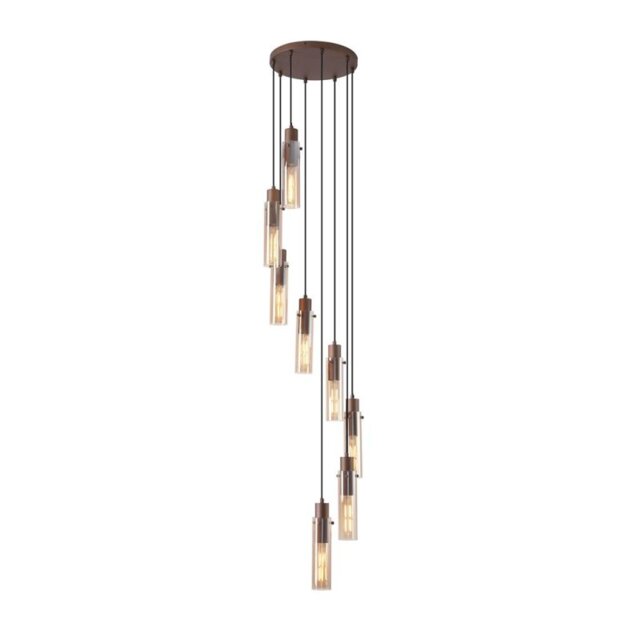 Searchlight Sweden II 8 Light Cluster Ceiling Pendant In Mocha With Amber Glass 88920-8MO