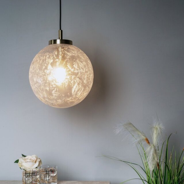 Dar AVA0141 Avari 1 Light Ceiling Pendant In Brass with Frosted Glass