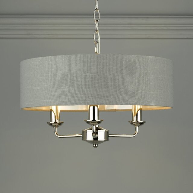 Laura Ashley Sorrento 3 Light Armed Fitting Ceiling Light with Charcoal Shade in Polished Nickel
