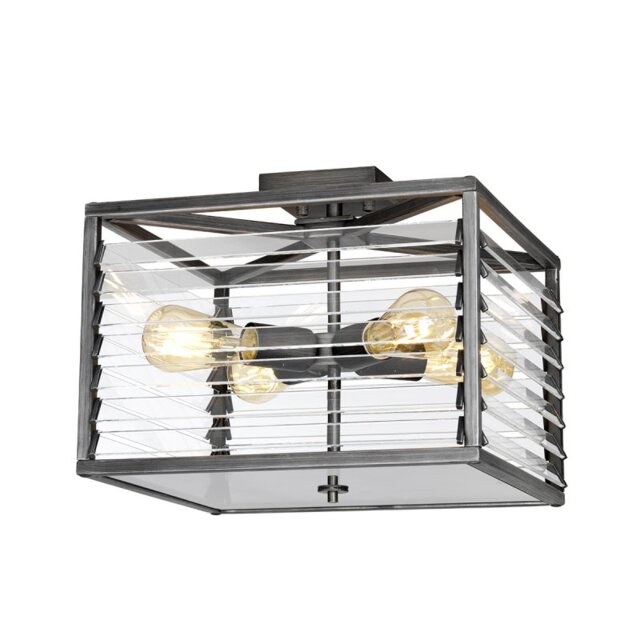 Elstead LOUVRE-4F Louvre Industrial 4 Light Flush Light In Gunmetal Finish