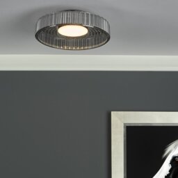 Dar Lighting Leena Flush Ceiling Light In Satin Black With Smoked Ribbed Glass LED LEE5222