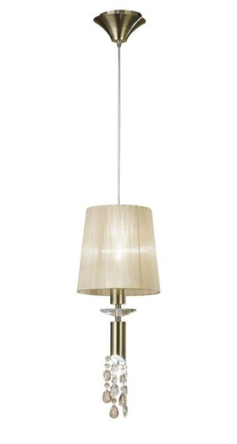 Mantra M3881 Tiffany 1+1 Light Single Pendant Light In Antique Brass With Soft Bronze Shade
