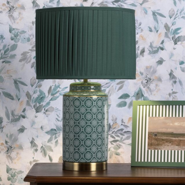 Laura Ashley Knipton Table Lamp In Green Ceramic And Antique Brass Finish With Shade LA3756699-Q