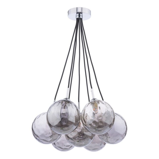 Dar Lighting Elpis 7 Light Cluster Ceiling Pendant Light In Polished Chrome With Round Smoked Glass ELP342-10