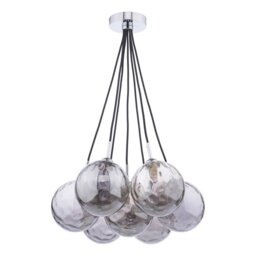 Dar Lighting Elpis 7 Light Cluster Ceiling Pendant Light In Polished Chrome With Round Smoked Glass ELP342-10