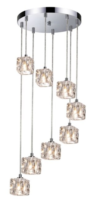 Modern 8 Glass Ice Cube Cluster Ceiling Pendant light In Polished Chrome