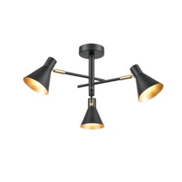 Franklite FL2444-3 Skoop 3 Light Flush Ceiling Spotlight In Black And Gold Finish