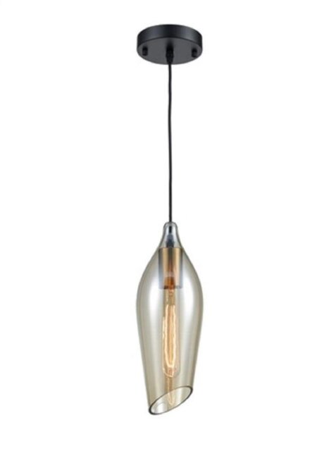 Franklite PCH193 Taper Ceiling Pendant Light In Pale Amber Glass - Dia: 145mm
