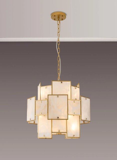 Swiss 45 cm Round Pendant Or Semi Flush With White Alabaster Panels