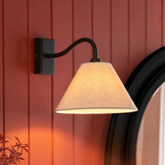 Endon 116910 Knole Wall Light In Matt Black Finish With Natural Linen Shade