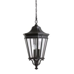 FE-COTSLN8-L BK Cotswold Lane 3 Light Large Chain Lantern Ceiling Light In Black