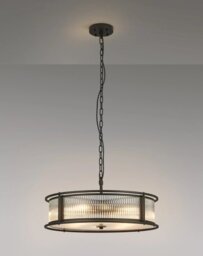 Arcade 65 cm Round Convertible Ceiling Light In Black Finish With Clear Ribbed Glass Panels
