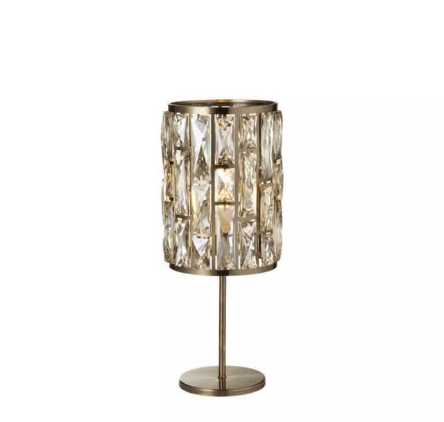Searchlight Bijou Table Lamp In Antique Brass Finish With Crystal Glass