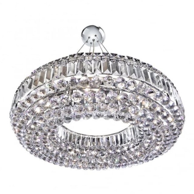 Searchlight 9392CC Vesuvius 10 Light Pendant Round Ceiling Light In Chrome And Crystal