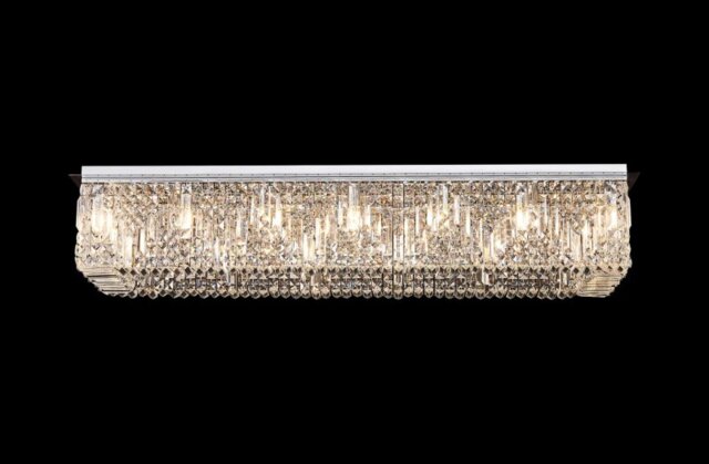 Baden 125 x 42 cm Rectangular Flush Chandelier In Polished Chrome Finish With Crystal Glass