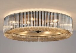 Verne 78 cm Round Flush Ceiling Light In Black Finish With Smoked Brown Glass